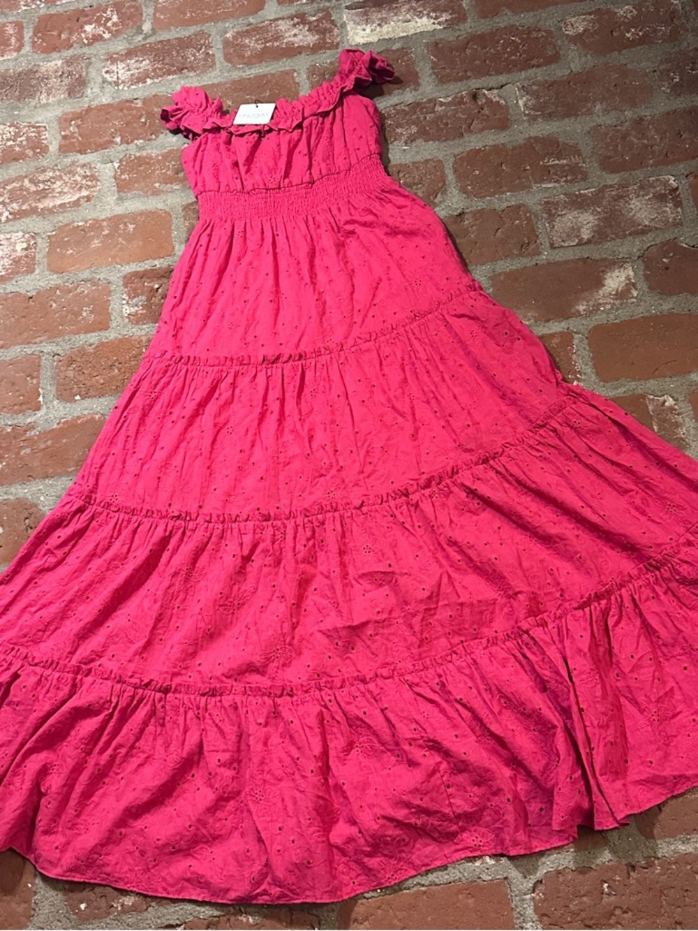 NWT Laundry By Shelli Segal Bright Pink Rose Size 4 Off the Shoulder Maxi Dress